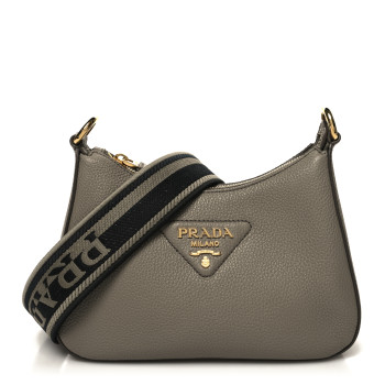 PRADA Vitello Daino Soft Zippered Messenger Hobo Argilla
