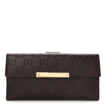GUCCI Guccissima Margaux Calfskin Metal Bar Continental Flap Wallet Chocolate