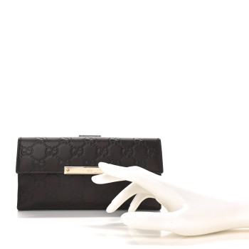 GUCCI Guccissima Margaux Calfskin Metal Bar Continental Flap Wallet Chocolate
