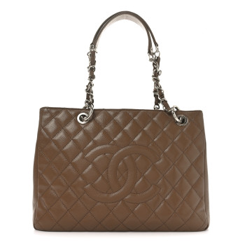 CHANEL Caviar Quilted Grand Shopping Tote GST Dark Beige
