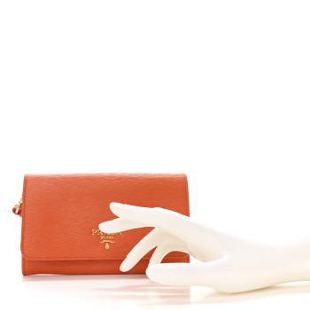 PRADA Saffiano Metal Wristlet Wallet Papaya