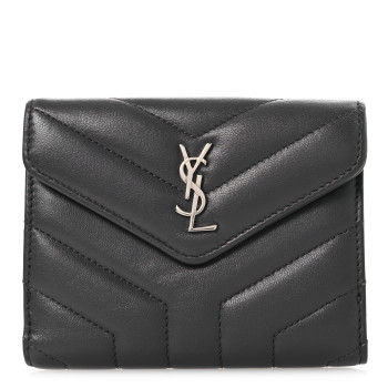 SAINT LAURENT Lambskin Y Quilted Monogram Compact Loulou Wallet Asphalt
