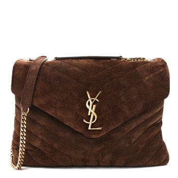 SAINT LAURENT Suede Y Quilted Monogram Medium Loulou Chain Satchel Bark Brown
