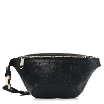 GUCCI Calfskin GG Tennis Embossed Belt Bag Black