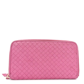BOTTEGA VENETA Nappa Intrecciato Zip Around Wallet Rosa Shock