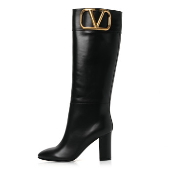VALENTINO GARAVANI Calfskin Vlogo Knee High 85mm Boots 41 Black