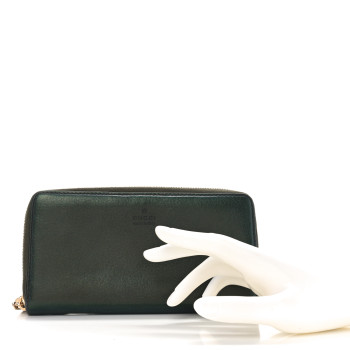 GUCCI Metallic Calfskin Bamboo Tassel Zip Around Wallet Green