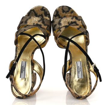 PRADA Jacquard Lurex Platform Pumps 40 Gold