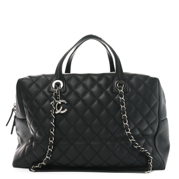 CHANEL Calfskin Quilted Feather Weight Bowling Bag Black