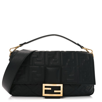 FENDI Nappa FF 1974 Embossed Large Baguette Black