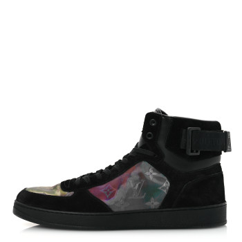 LOUIS VUITTON Suede Monogram Mens Rivoli High Top Sneakers 8 Black Multicolor