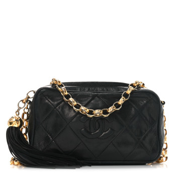 CHANEL Lambskin Quilted Tassel Camera Case Black