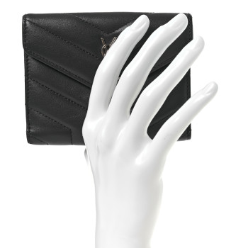 SAINT LAURENT Lambskin Y Quilted Monogram Compact Loulou Wallet Asphalt