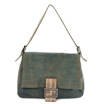 FENDI Denim Snakeskin Mama Baguette Blue