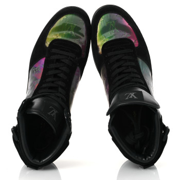 LOUIS VUITTON Suede Monogram Mens Rivoli High Top Sneakers 8 Black Multicolor