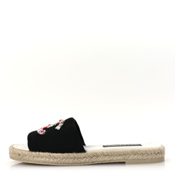 CHANEL Cotton Floral CC Espadrille Slip On Sandals 40 Black