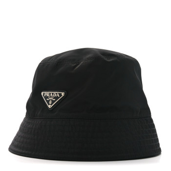 PRADA Re-Nylon Metal Triangle Logo Mens Bucket Hat L Black