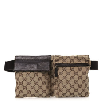 GUCCI GG Monogram Double Pocket Belt Bag Dark Brown