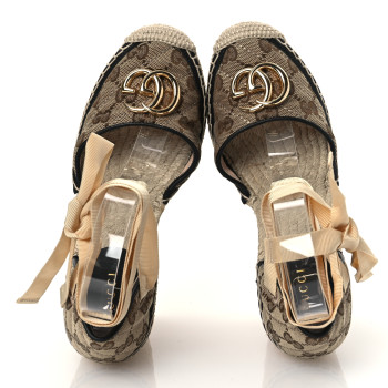 GUCCI Monogram Matelasse GG Marmont Ankle Wrap Platform 35/120mm Espadrille Wedges 35 Beige Ebony Black Sand Storm