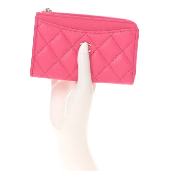 CHANEL Caviar Quilted CC Zip Around Card Holder Fuchsia