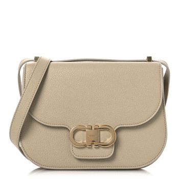 SALVATORE FERRAGAMO Grained Calfskin Double Gancini Crossbody Stone