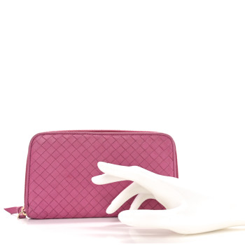 BOTTEGA VENETA Nappa Intrecciato Zip Around Wallet Rosa Shock
