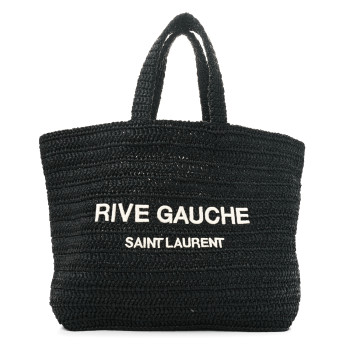SAINT LAURENT Raffia Rive Gauche Tote Black