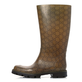 GUCCI Rubber Monogram Edinburg Rain Boots 37 Transparent Cocoa