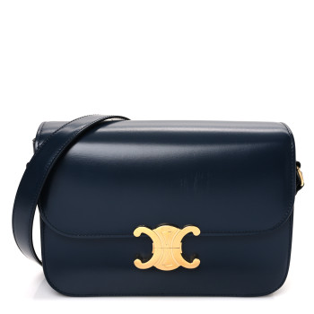 CELINE Shiny Calfskin Medium Triomphe Navy Blue