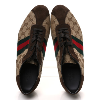 GUCCI GG Monogram Suede Vintage Web Mens Sneakers 10.5 Dark Chestnut