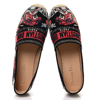 CHRISTIAN DIOR Canvas Embroidered Pop Granville Espadrille 40.5 Black Multicolor