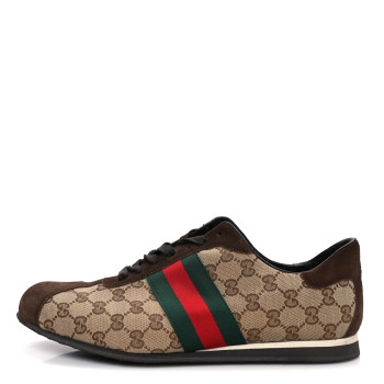GUCCI GG Monogram Suede Vintage Web Mens Sneakers 10.5 Dark Chestnut
