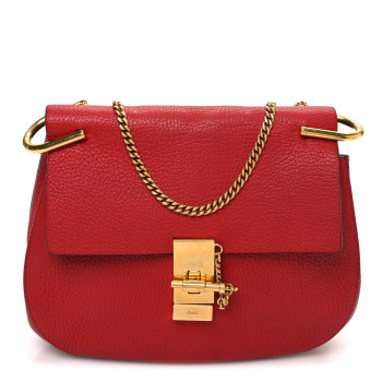 CHLOE Grained Lambskin Drew Shoulder Bag Plaid Red