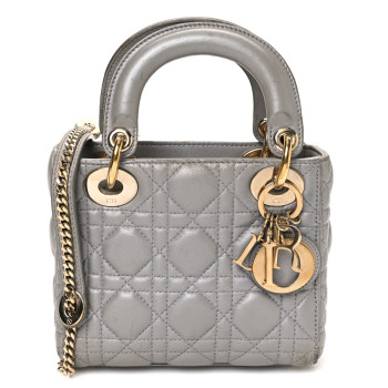 CHRISTIAN DIOR Metallic Lambskin Cannage Mini Lady Dior Grey