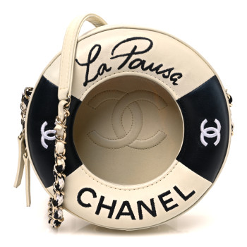 CHANEL Lambskin Coco Lifesaver Round Bag Black White
