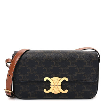 CELINE Canvas Calfskin Triomphe Shoulder Bag Tan