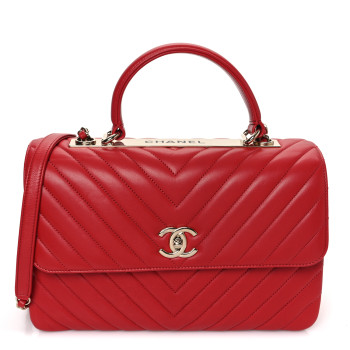 CHANEL Lambskin Chevron Quilted Medium Trendy CC Dual Handle Flap Bag Red