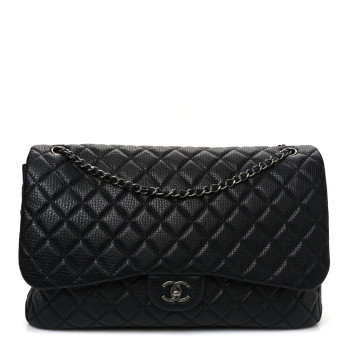 CHANEL Grained Calfskin Quilted Small XXL Travel Flap Bag Black