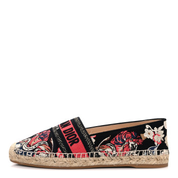 CHRISTIAN DIOR Canvas Embroidered Pop Granville Espadrille 40.5 Black Multicolor