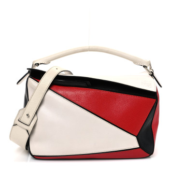 LOEWE Calfskin Colorblock Medium Puzzle Bag White Red Black