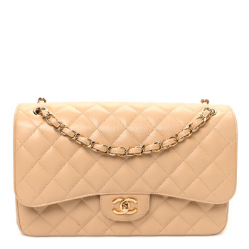 CHANEL Caviar Quilted Jumbo Double Flap Beige