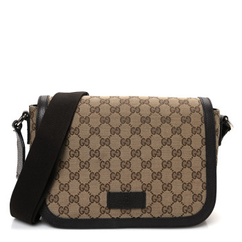 GUCCI Monogram Flap Messenger Bag Beige Dark Brown