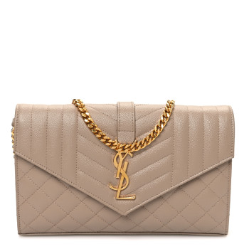 SAINT LAURENT Grain De Poudre Mixed Matelasse Triquilt Monogram Chain Wallet Dark Beige