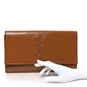 SAINT LAURENT Textured Patent Calfskin Monogram Large Belle De Jour Clutch Beige