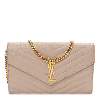 SAINT LAURENT Grain De Poudre Matelasse Chevron Monogram Chain Wallet Dark Beige