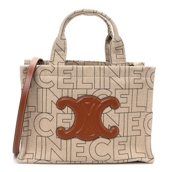 CELINE Canvas Calfskin All Over Print Small Cabas Thais Natural Tan