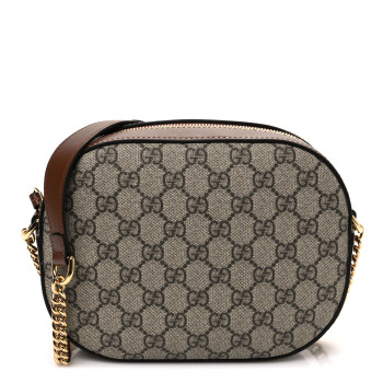 GUCCI GG Supreme Monogram Cuoio Toscano Mini Chain Shoulder Bag Beige Ebony Cuir