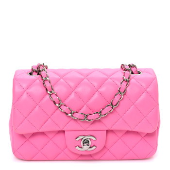 CHANEL Lambskin Quilted Mini Rectangular Flap Pink