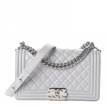 CHANEL Lambskin Quilted Medium Boy Flap Grey