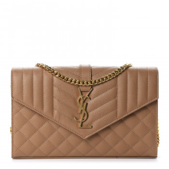 SAINT LAURENT Grain De Poudre Mixed Matelasse Triquilt Monogram Chain Wallet Dune